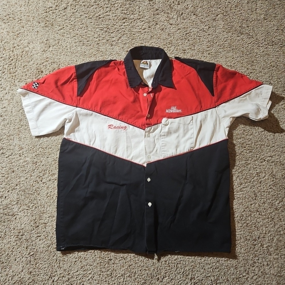 Vintage Old Milwaukee Beer Racing Pit Crew Shirt Men's‎ XL Speed Zone Race Gear